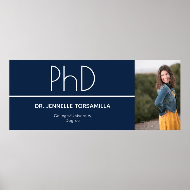 PhD grad Blue White Studenten Photo Firande Poster (Framsidan)