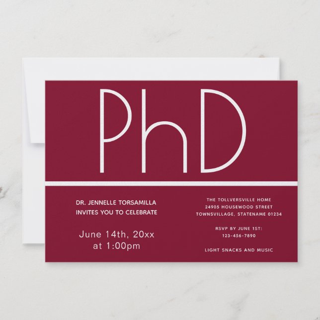 PhD-grad Burgundy vit Studentfest Inbjudningar (Framsida)