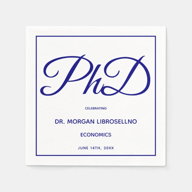 PhD grad Vita blåa Studentfest Napkins Pappersservett (Framsidan)