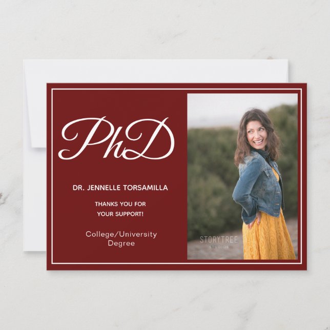 PhD-gradens Burgundy White-fotoskript Studenten Meddelande (Framsida)