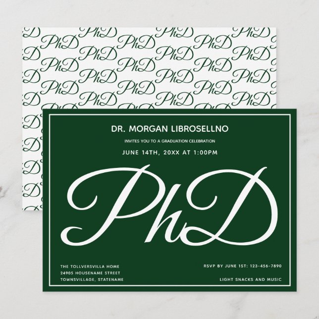 PhD-gradens Grönt, Studentfest Inbjudningar (Fram/baksida)