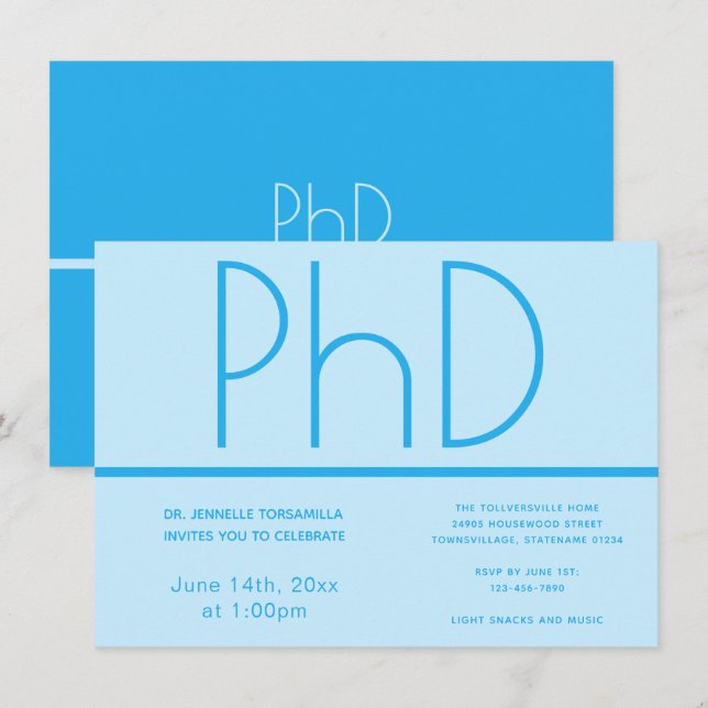 PhD-gradens ljusblå Studentfest Inbjudningar (Fram/baksida)