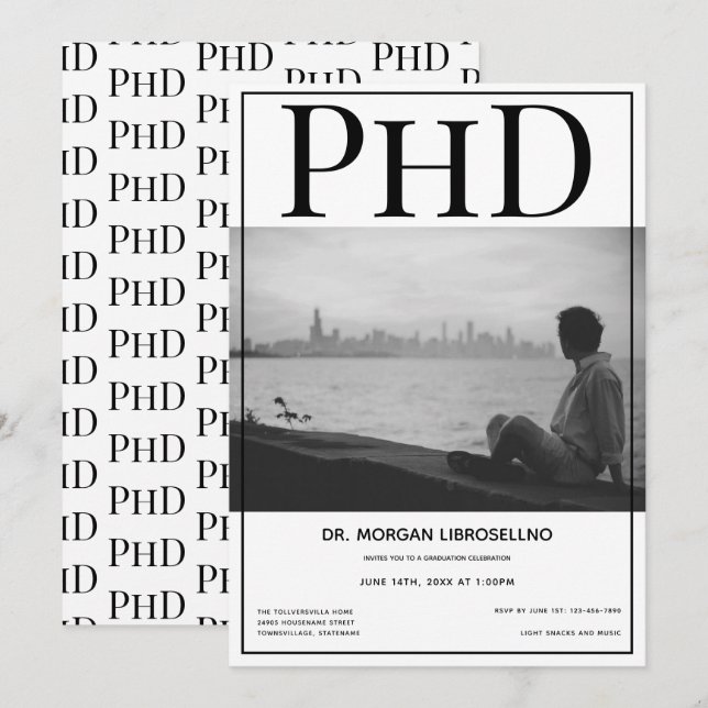 PhD-gradens Student-foto-Studentfest Inbjudningar (Fram/baksida)