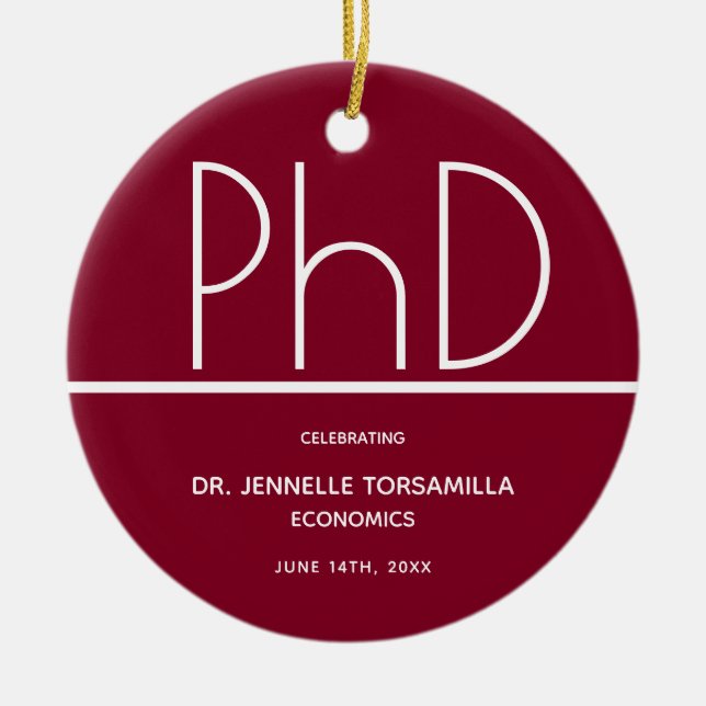 PhD-gradens Studentfest Burgundy Keepsak Julgransprydnad Keramik (Framsidan)