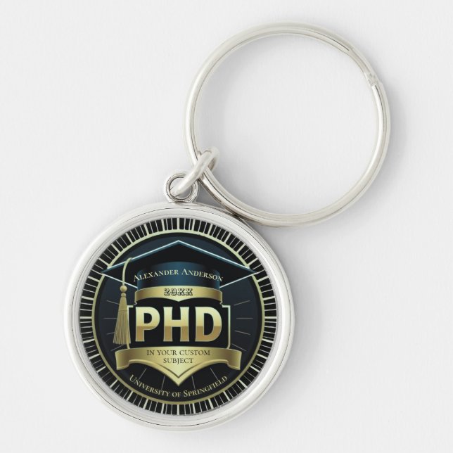 Phd graduation doctoral thesis defense Keychain Rund Silverfärgad Nyckelring (Framsidan)