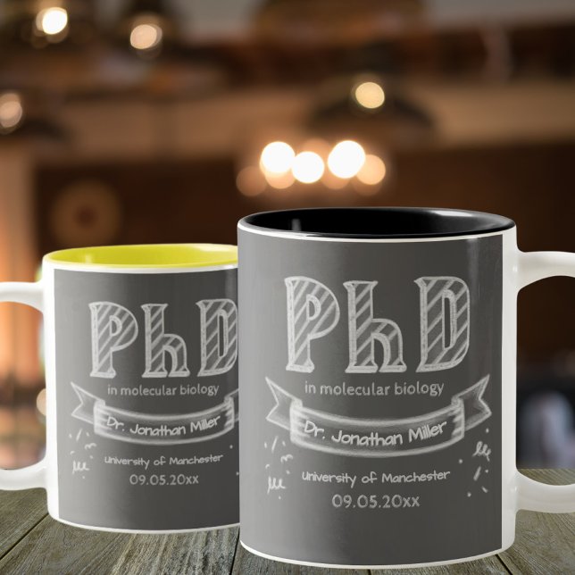 PhD graduation graduate gift chalkboard university Två-Tonad Mugg (Skapare uppladdad)