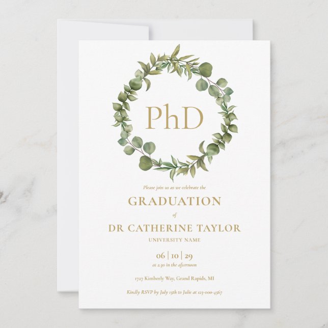 PhD Graree Elegant Garland Studentfest Inbjudningar (Framsida)