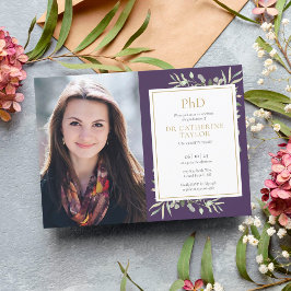 PhD Graree Greenery Lila Guld Studenten Photo Inbjudningar