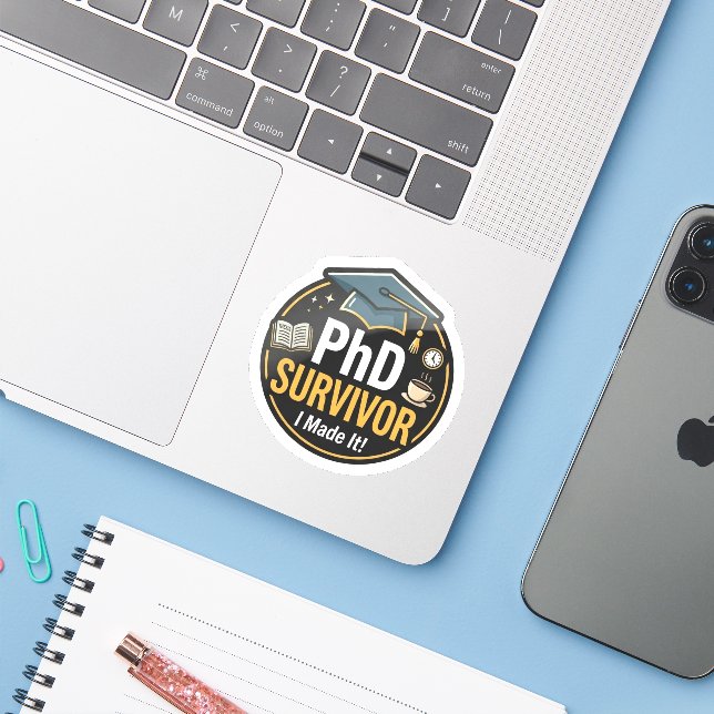 PhD-överlevnadsmärke Klistermärken (Laptop med iPhone)