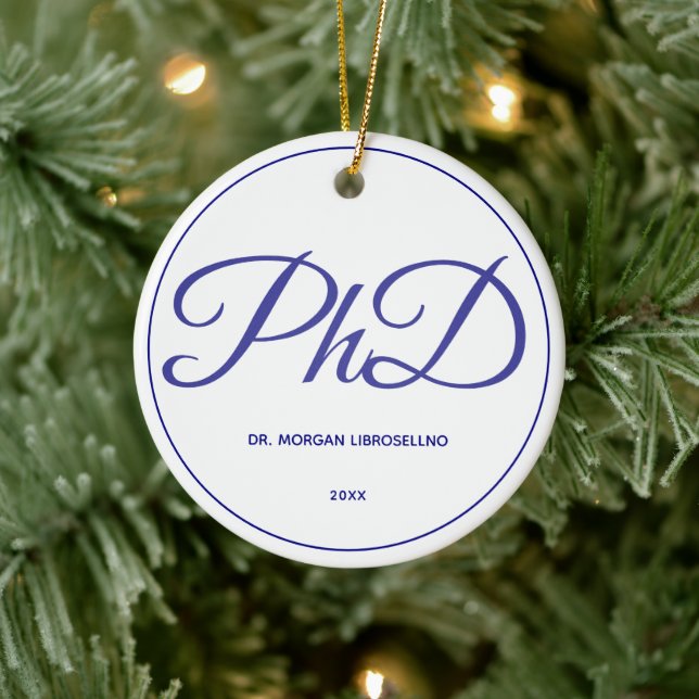 PhD Studenten White Blue Namn Year Julgransprydnad Keramik (Träd)