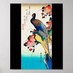 Pheasant and chrysanthemum, Hiroshige, Ukiyo-e Poster