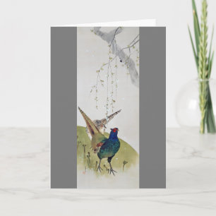 Pheasant and Weeping Cherry Träd, Watanabe Seitei Kort