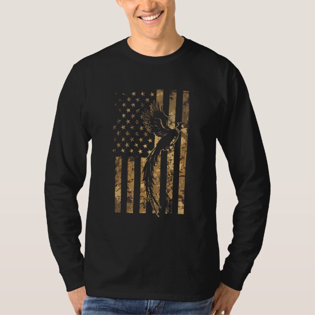 Pheasant Bird Hunter American Flagga Camouflage Ph T Shirt (Framsida)