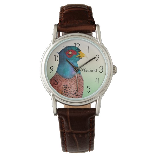 Pheasant Bird Watercolor Painting Watch Armbandsur (Framsida)