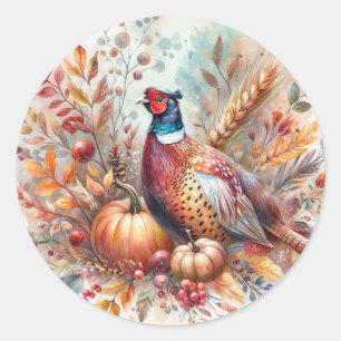 Pheasant Fall Theme med Pumpkins Runt Klistermärke