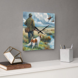 Pheasant Hunter med Hund Wildlife Wall Clock Fyrkantig Klocka