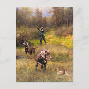 Pheasant Hunting med Pudelpointers Vykort