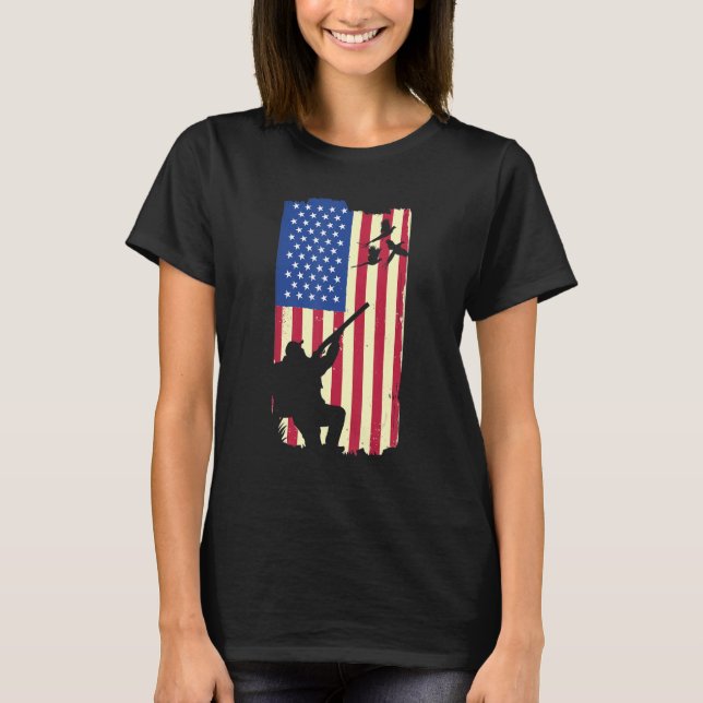 Pheasant Hunting Patriotic American Flag Upland Bi T Shirt (Framsida)