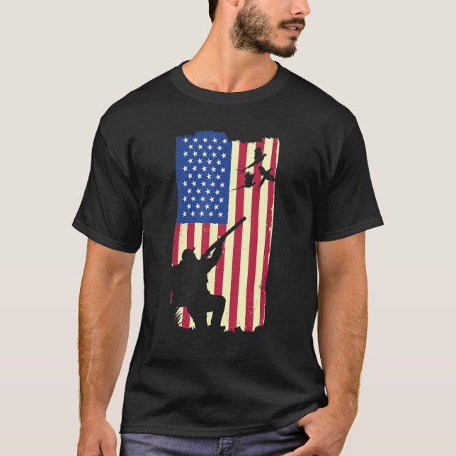 Pheasant Hunting Patriotic American Flagga Upland  T Shirt (Framsida)
