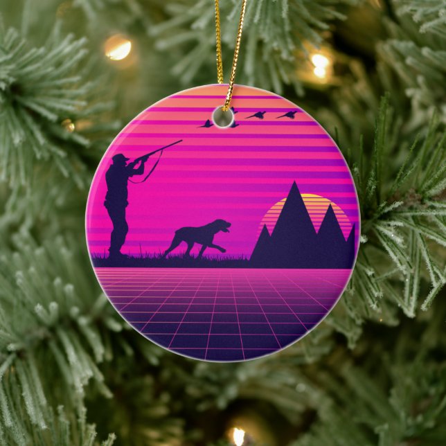 Pheasant Hunting Upland Bird Hunter Hund Vaporwave Julgransprydnad Keramik (Träd)