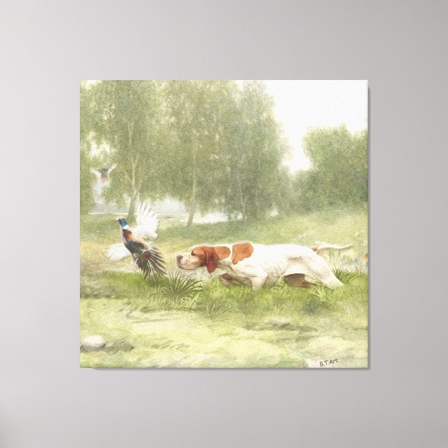 Pheasant Hunting with Pointer Canvastryck (Framsida)