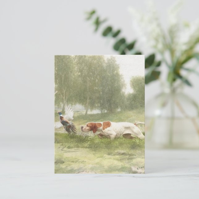Pheasant Hunting with Pointer Vykort (Stående Fram)