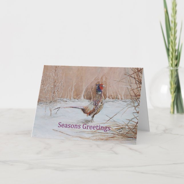 Pheasant i snö Seasons Hälsning art Helgkort (Framsida)