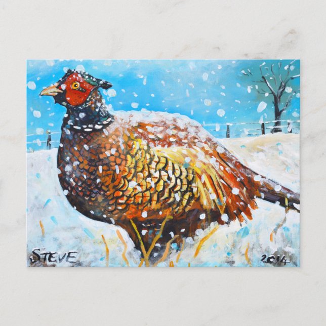 Pheasant i snö! vykort (Framsida)