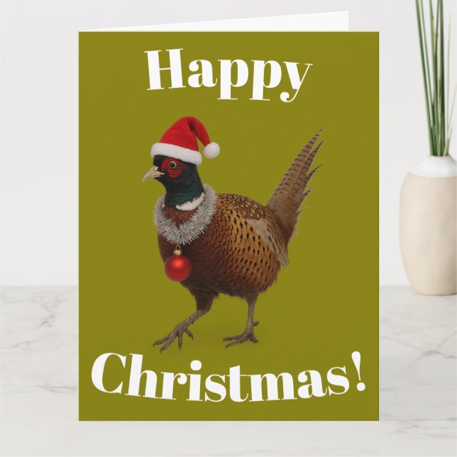 Pheasant looking festive Christmas card Kort (Framsida)