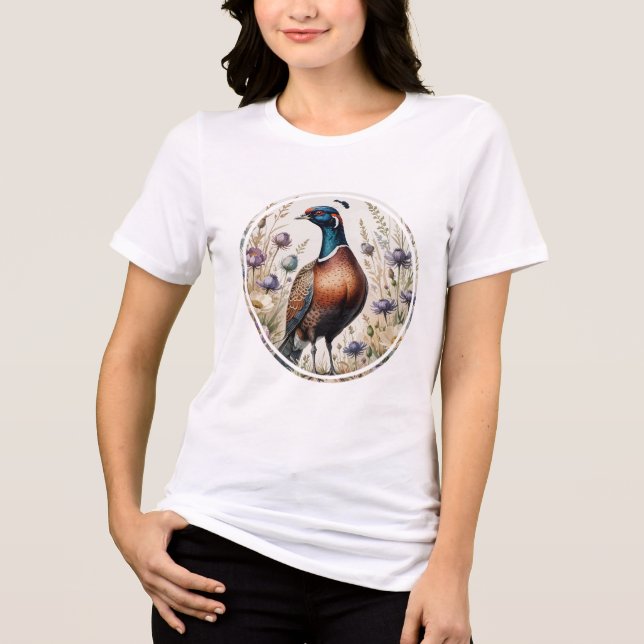 Pheasant med ring och amerikansk Pasque Flower T Shirt (Framsida)