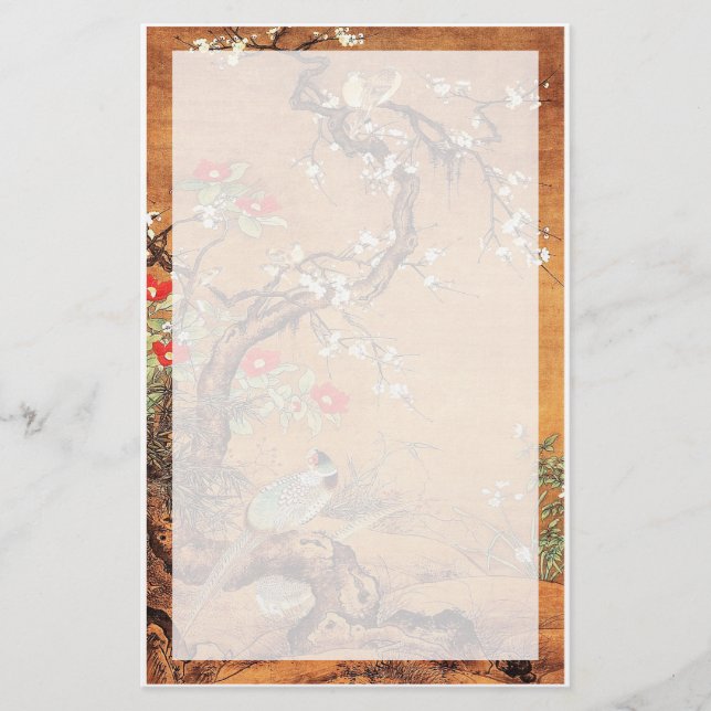 Pheasant och camellia oriental chinese bläck art brevpapper (Framsida)