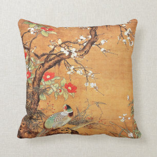 Pheasant och camellia oriental chinese bläck art kudde
