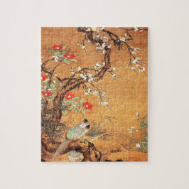 Pheasant och camellia oriental chinese bläck art pussel