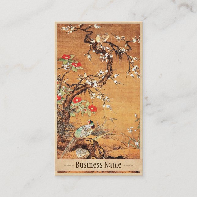 Pheasant och camellia oriental chinese bläck art visitkort (Framsida)