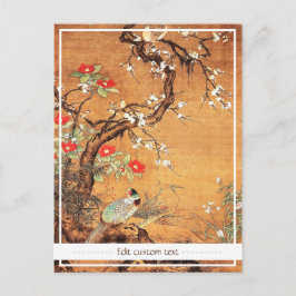 Pheasant och camellia oriental chinese bläck art vykort