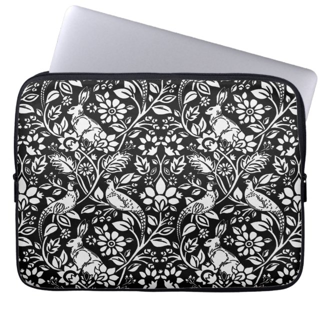 Pheasant och Hare Mönster, Black and White Laptop Fodral (Framsidan)