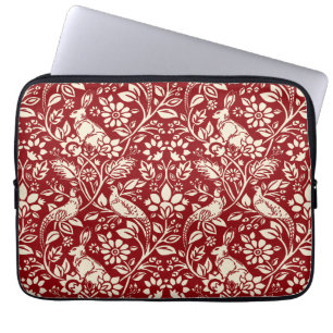Pheasant och Hare Mönster, Deep Red och Cream Laptop Fodral