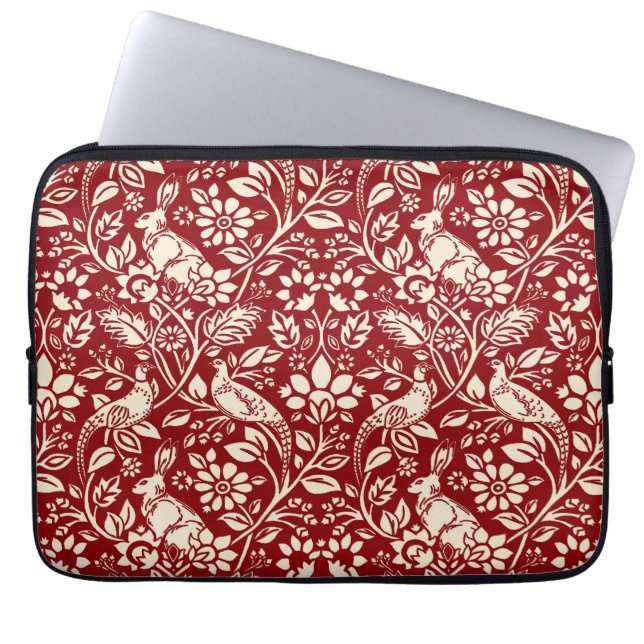 Pheasant och Hare Mönster, Deep Red och Cream Laptop Fodral (Framsidan)