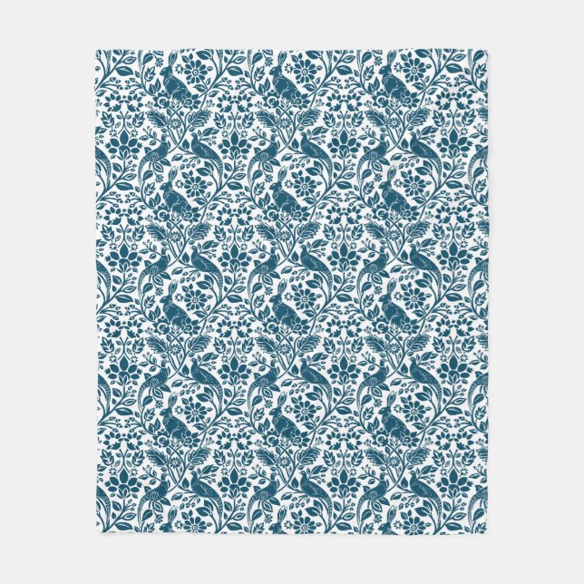 Pheasant och Hare Mönster, Vit och Mörk blått Fleecefilt (Framsidan)