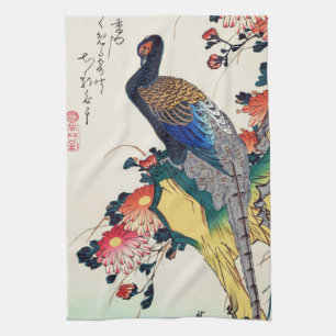 Pheasant och krysanthemum, Hiroshige, Ukiyo-e Kökshandduk