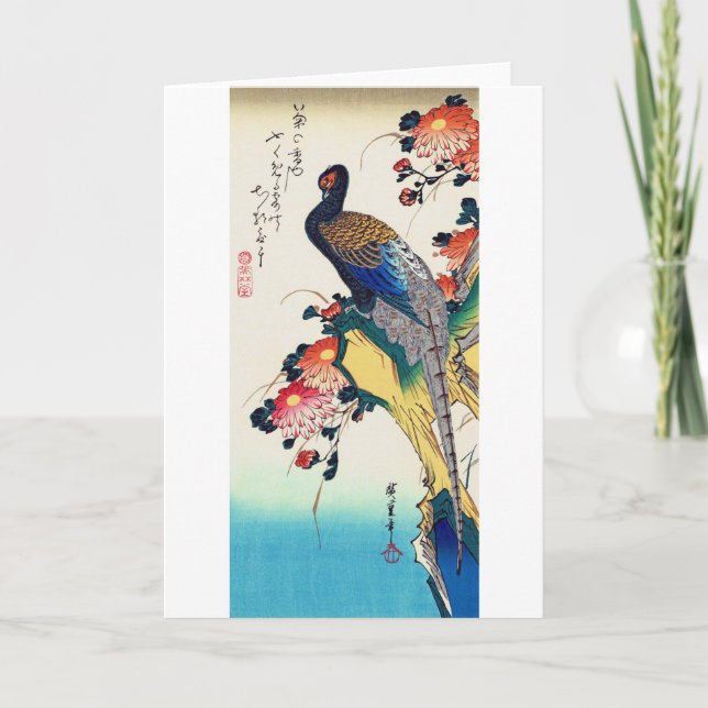 Pheasant och krysanthemum, Hiroshige, Ukiyo-e Kort (Framsida)