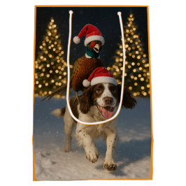 Pheasant riding Springer Spaniel Christmas card
