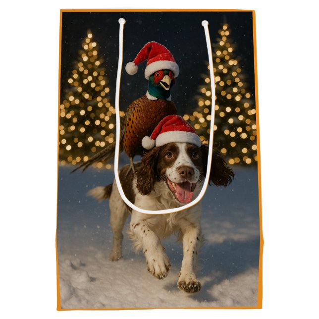 Pheasant riding Springer Spaniel Christmas card (Baksidan)