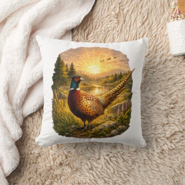 Pheasant Sunset Hunting Bird Wildlife Gift Kudde (Filt)