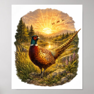 Pheasant Sunset Hunting Bird Wildlife Gift Poster