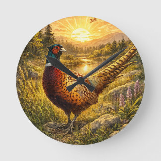 Pheasant Sunset Hunting Bird Wildlife Gift Rund Klocka