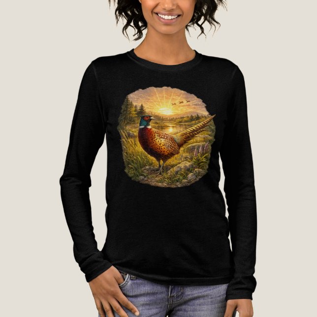 Pheasant Sunset Hunting Bird Wildlife Gift T Shirt (Framsida)