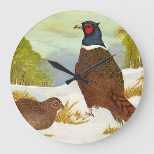 Pheasants i snömålning tar tid på stor klocka