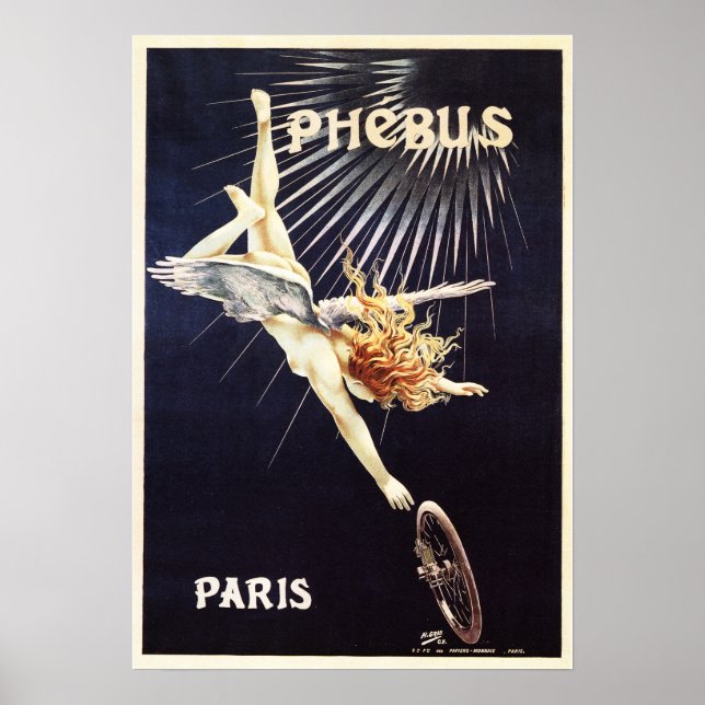 PHEBUS CYCLES 1896 Paris Old Fransk Art nouveau Poster (Framsidan)