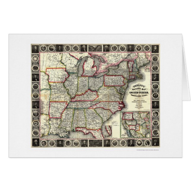 Phelps United States kartlägger 1852 Hälsningskort (Framsidan Horizontal)
